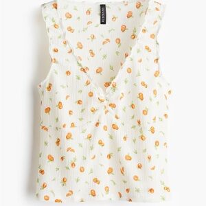 H&M White Tank Top with Orange Floral Pattern